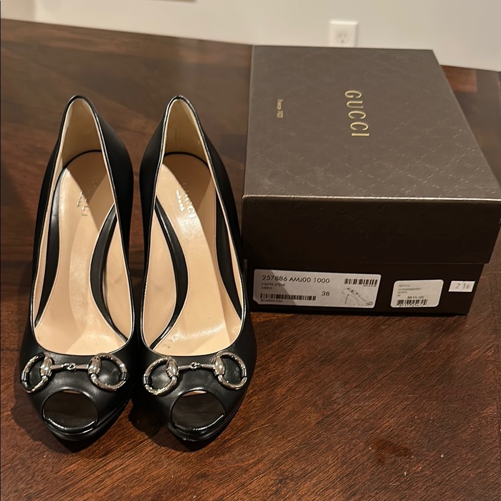 Authentic Gucci Black Peep Toe Women's Shoes